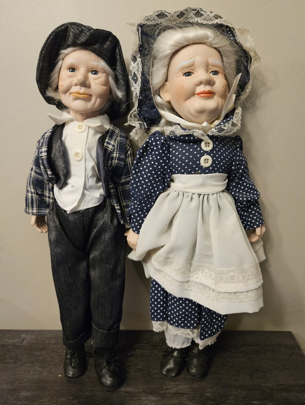 Vintage Grandma and Grandpa Porcelain Dolls Set Approx 19"